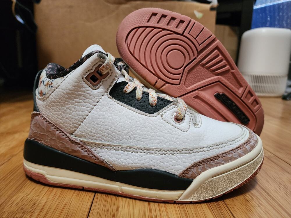 Air Jordan 3 III Retro Vintage Floral White FQ9174-100 Kids Shoes Sneakers 12C